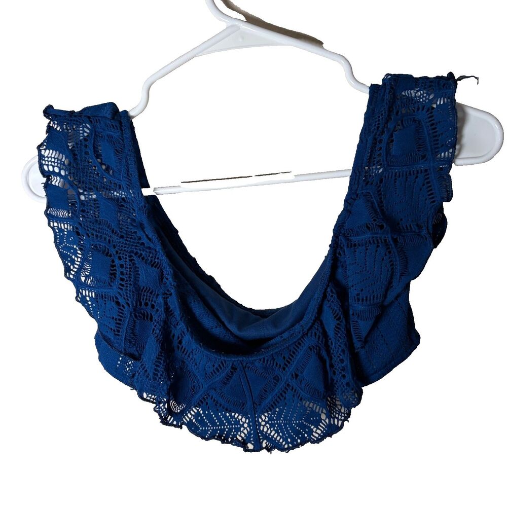 Polo Ralph Lauren Bikini Top Women's Medium Blue Eyelet Lace Ruffle Flutter